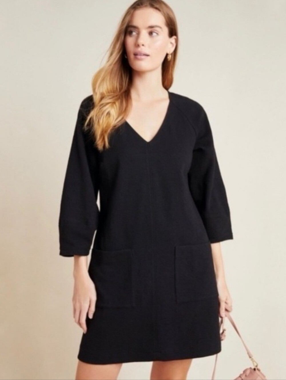 Maeve By Anthropologie Black Dress Chop Pockets Bubble Sleeve Size XL